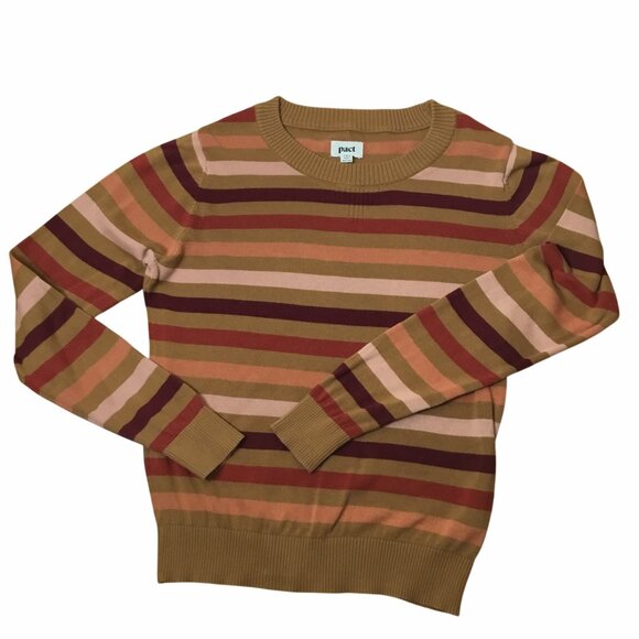 PACT Organic Cotton Striped Sweater M Autumn Cozy 70s Throwback Earth Tone Crew - Picture 2 of 9